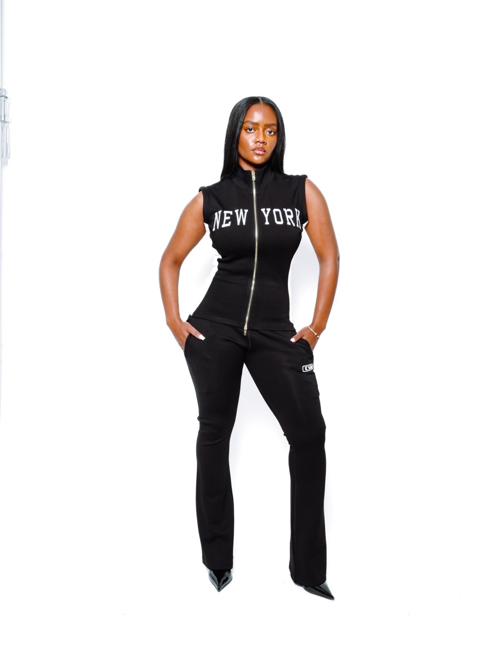 Black New York Zip-Up Jacket and Pant Set